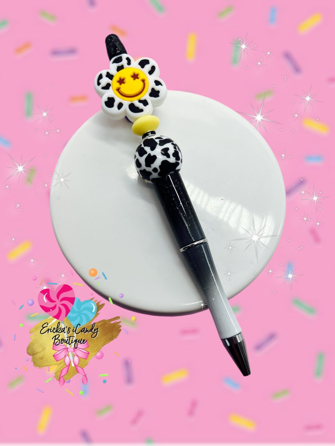 Smiley Cow Flower - Beaded Pen