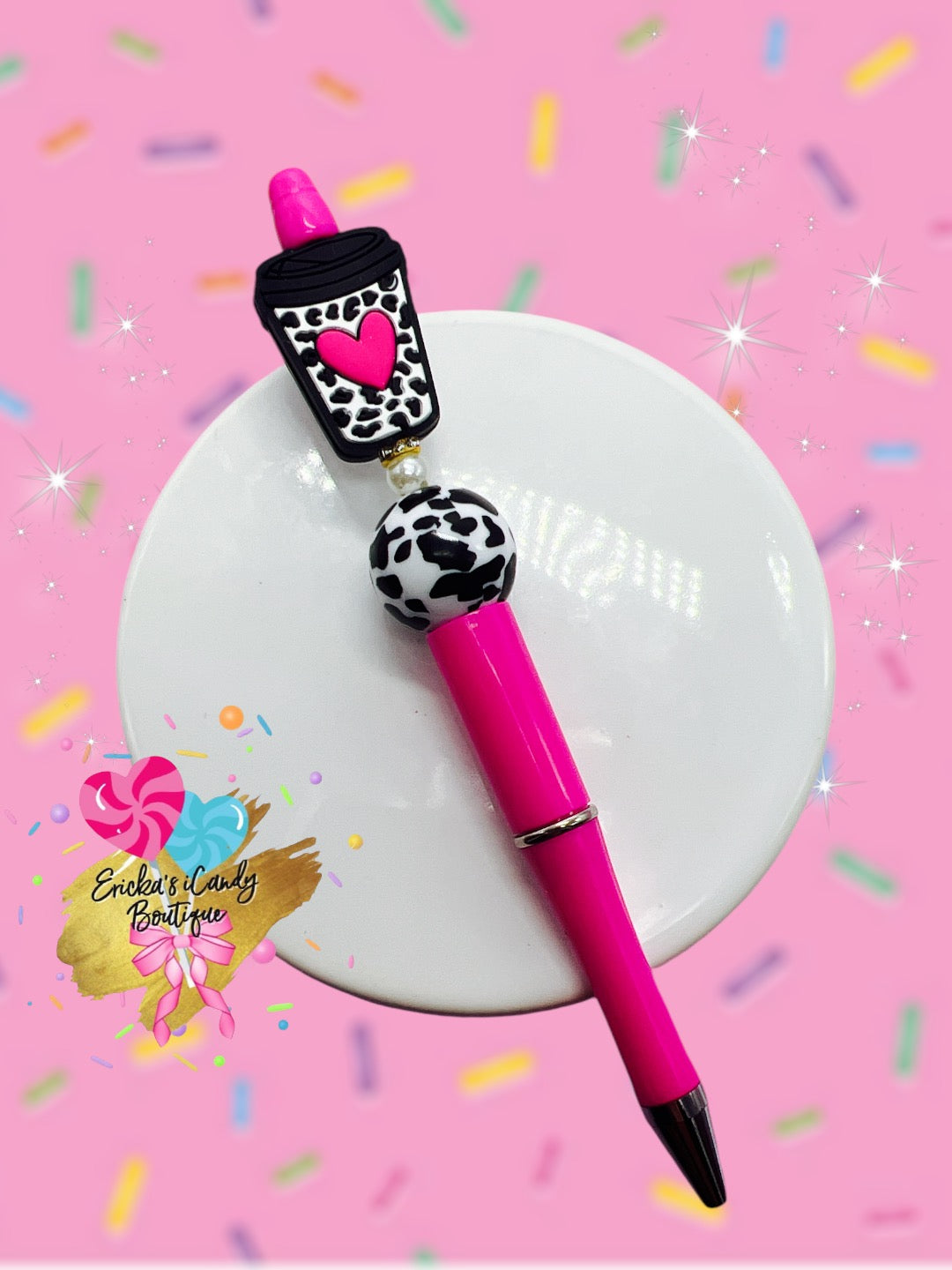 Pink Leopard Cup - Beaded Pen
