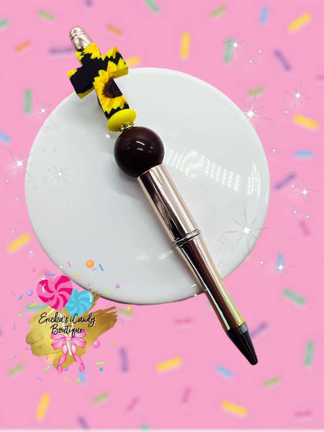 Sunflower Cross - Beaded Pen
