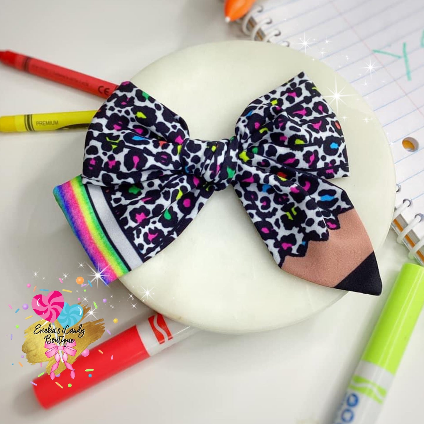 Leopard Pencil 4.5in Handtied Bow