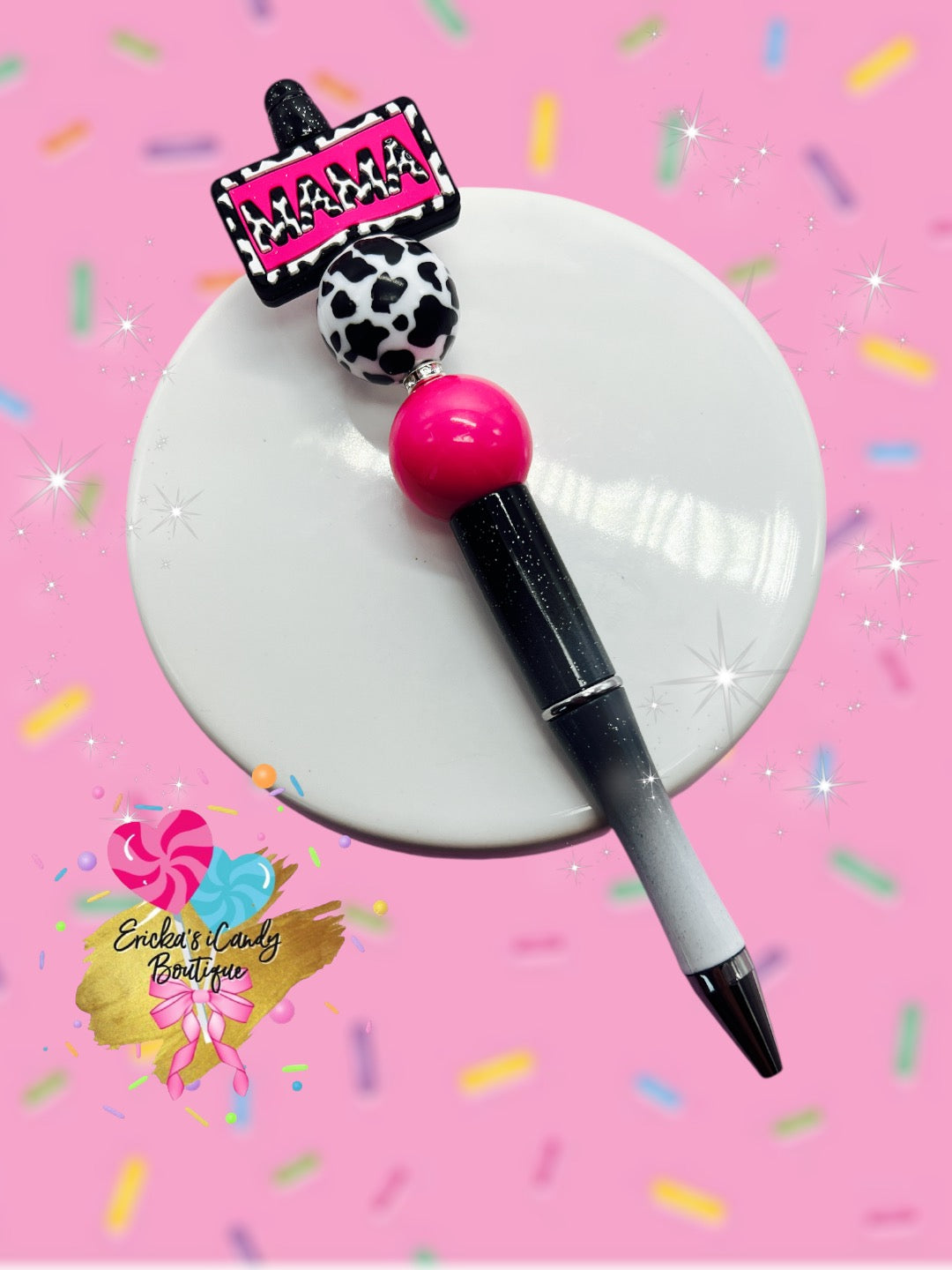 Mama Fushia Cow - Beaded Pen