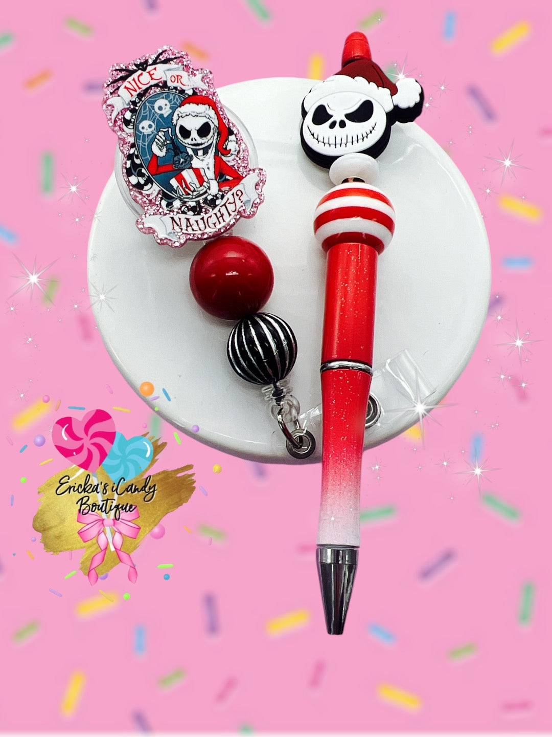 Skellington Santa - Badge Reel & Pen Set