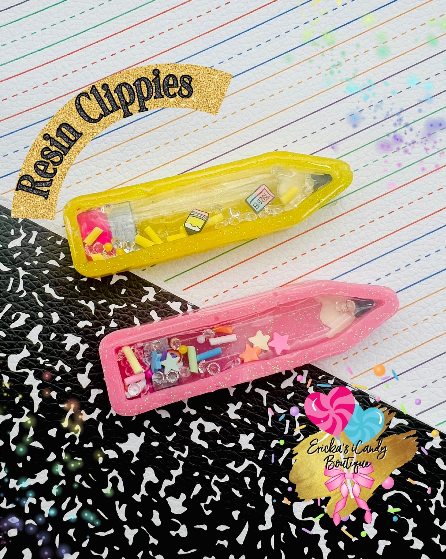 Pencil Resin Shaker Clippies - MTO (15/20 Business Days)