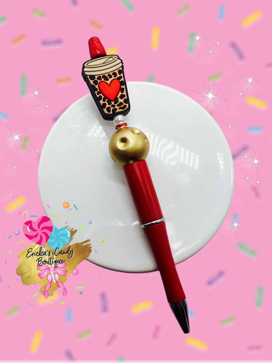 Red Leopard Cup - Beaded Pen