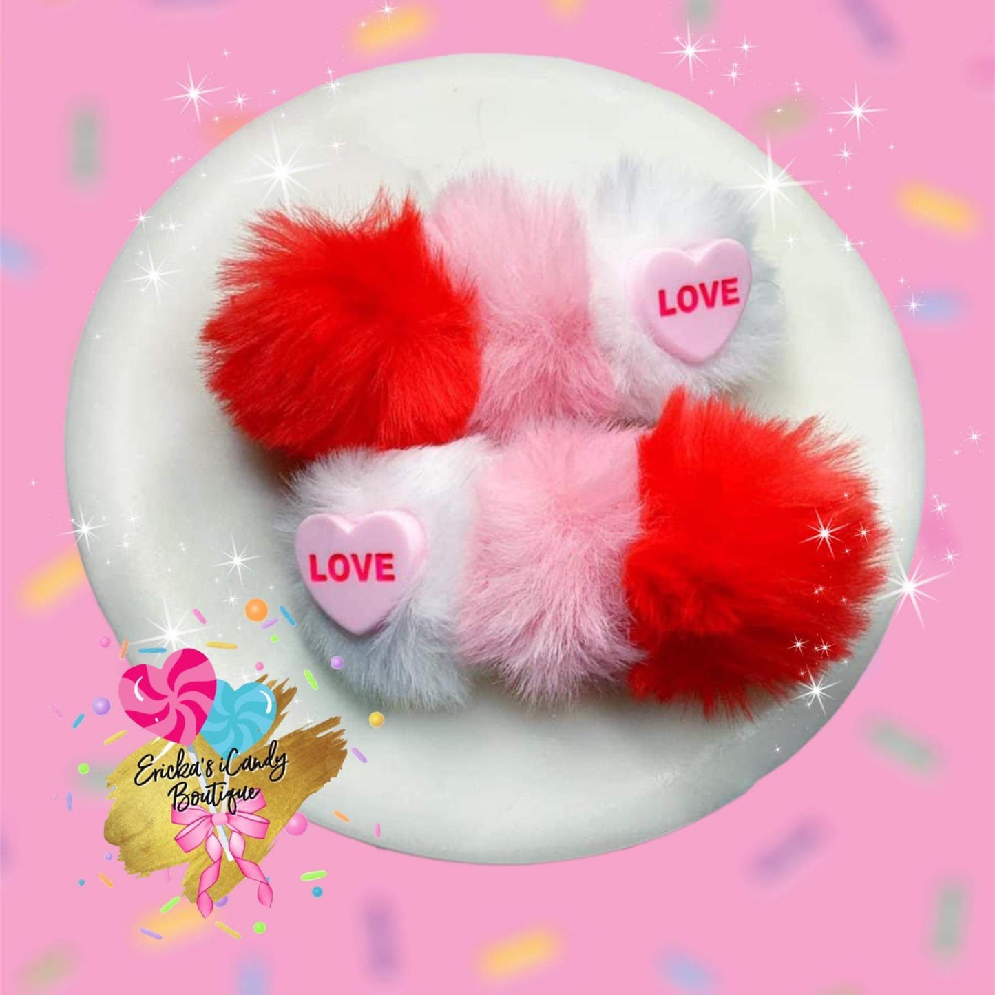 3in Pom Pom Clippie Set - LOVE