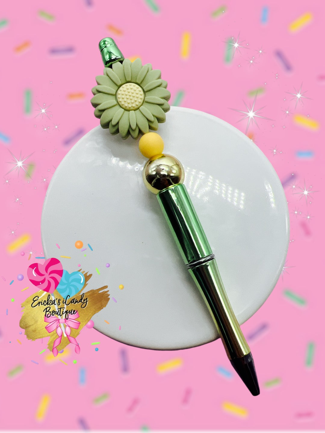 Green Daisy - Beaded Pen