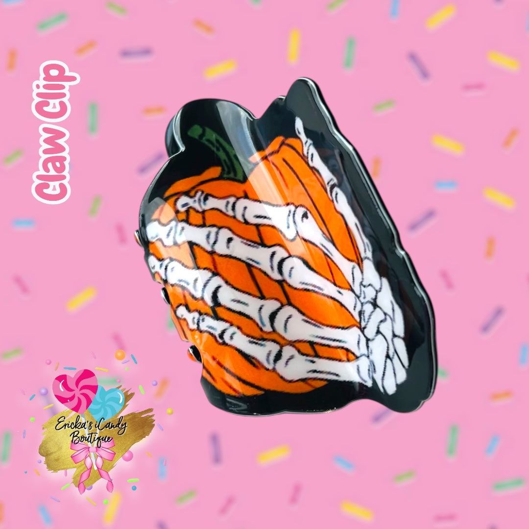 Skelly Pumpkin - 3in Acrylic Claw Clip