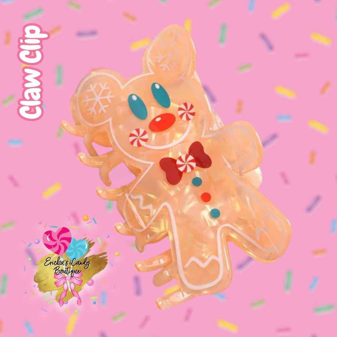 Glass Gingerbread Mouse- 4in Acrylic Claw Clip