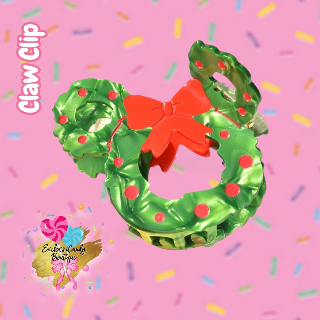 Mouse Wreath - 3.5in Acrylic Claw Clip