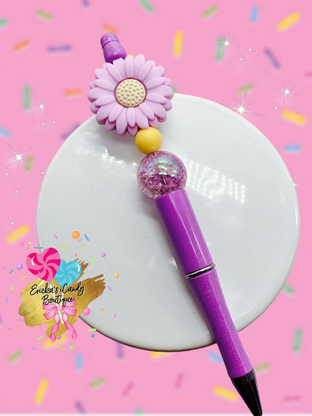 Purple Daisy - Beaded Pen