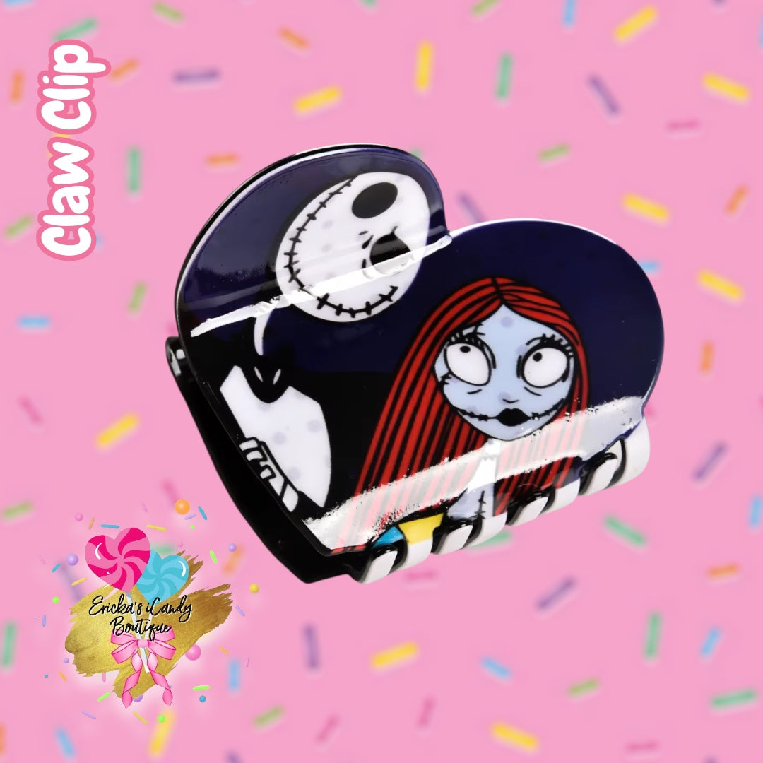 Purple Heart Jack & Sally - 3.5in Acrylic Claw Clip