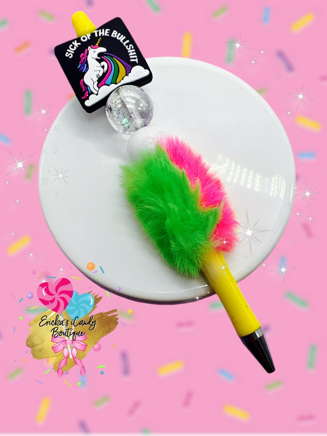 Sick of your BS - Fluffy Beaded Pen
