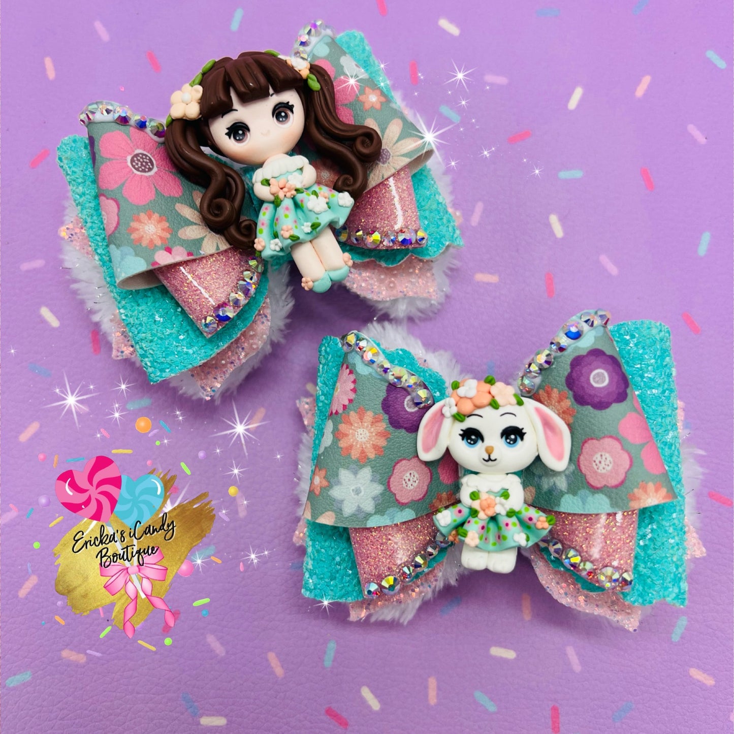 Teal Floral Bunny 3.8in Signature Piggies