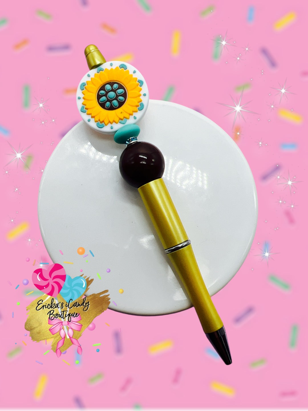 Turquoise Sunflower - Beaded Pen