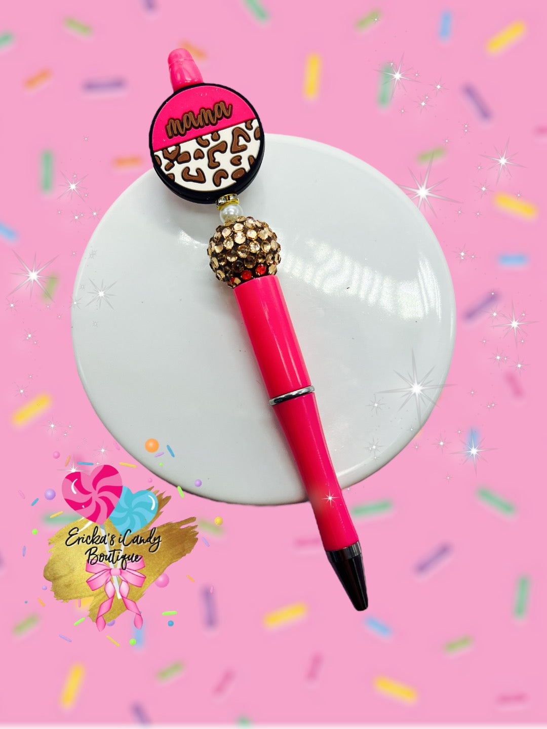 Brown Leopard Mama - Beaded Pen