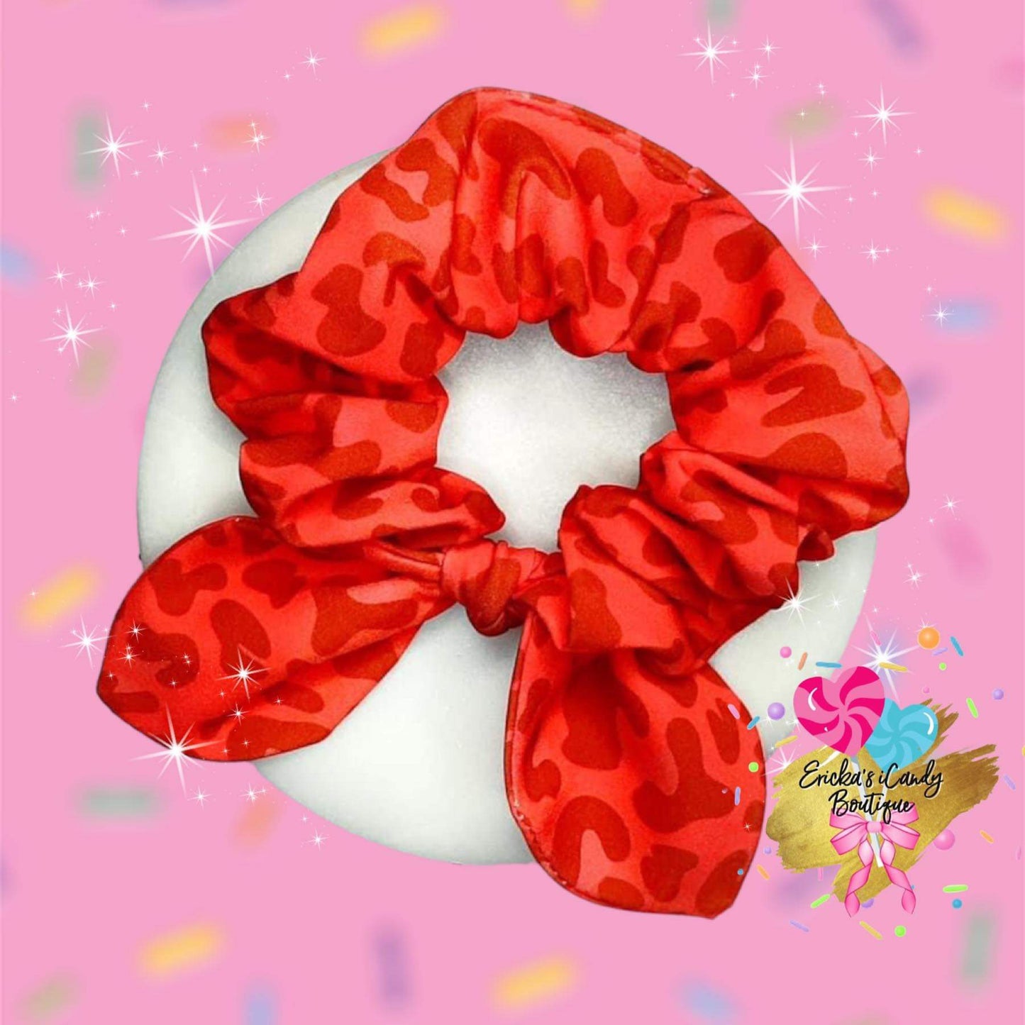 Red Leopard - Bunny Ear Scrunchie