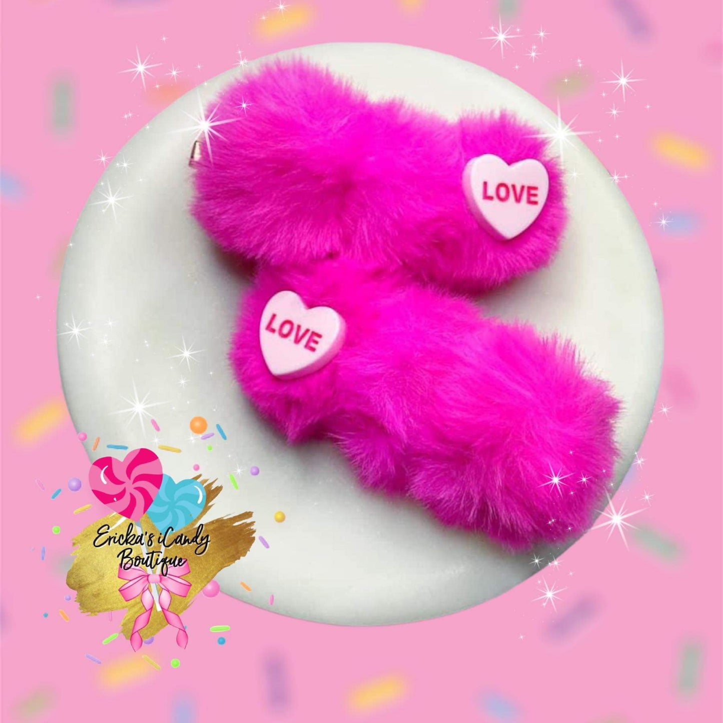3in Pom Pom Clippie Set - HOT PINK LOVE