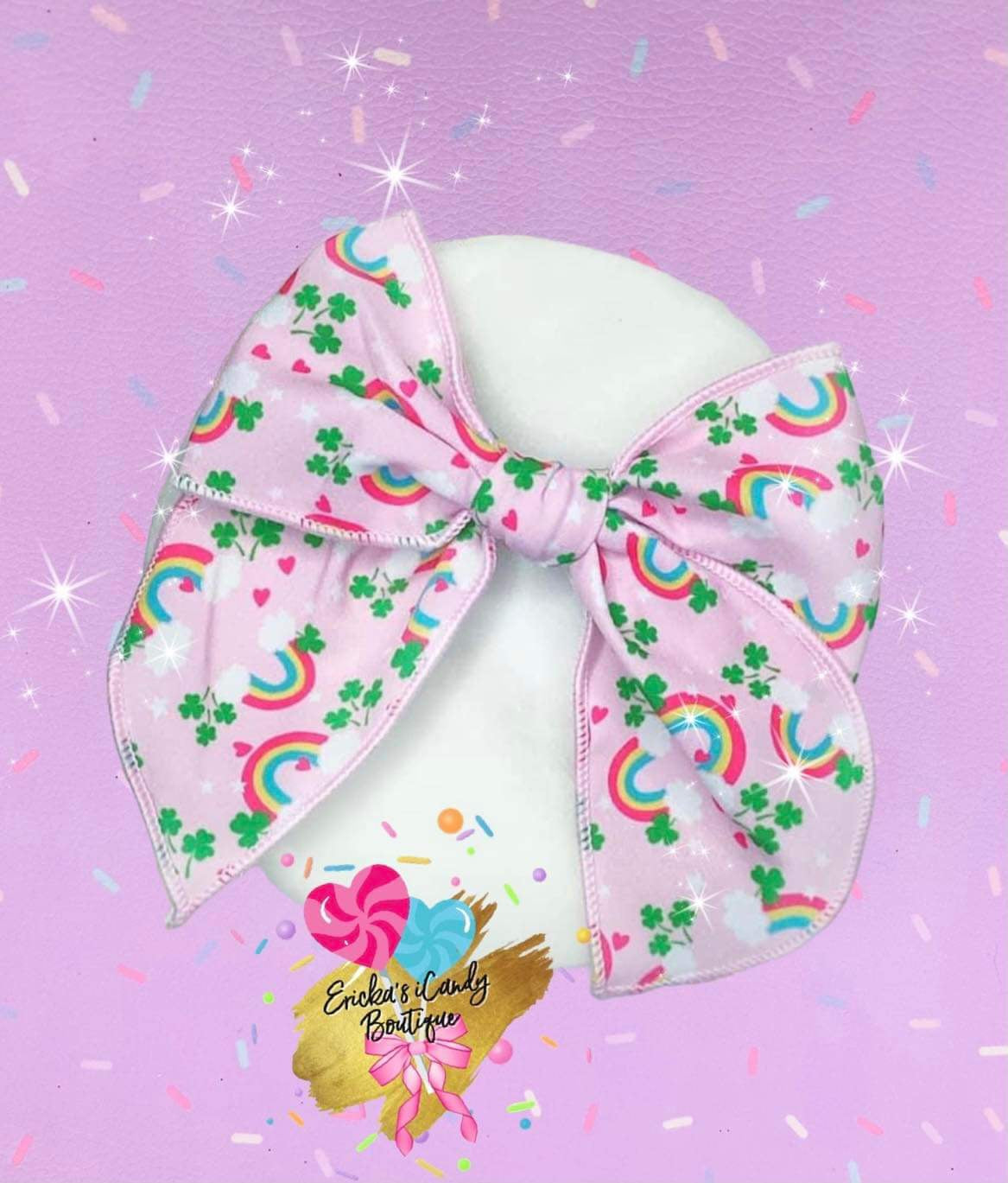 Rainbows & Clovers 4.5in Handtied Bow