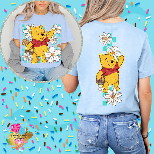 Checkered Flower Honey Bear - Front & Back Apparel
