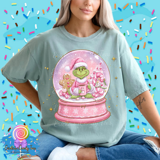 Green Guy Pink Snowglobe - Kids & Adult Apparel