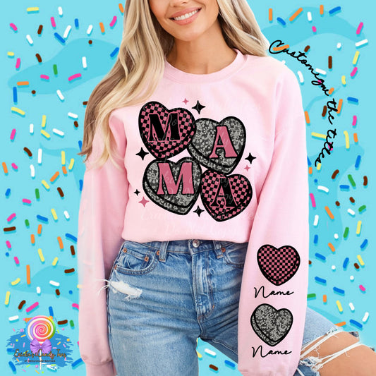 Checkered Convo Heart (name on sleeves, back design for tees)- Apparel