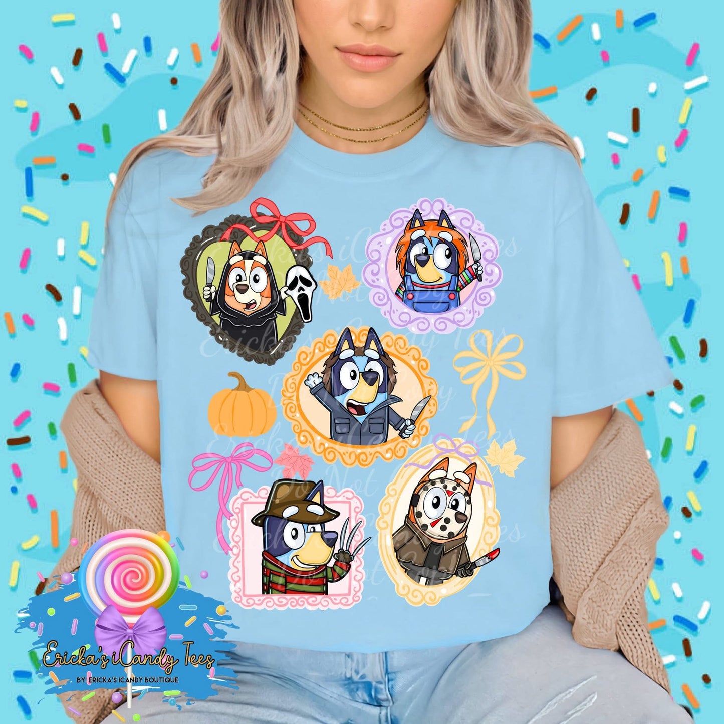 Spooky Blue Dog Coquette Frames - Kids & Adult Apparel