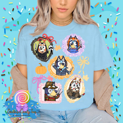 Spooky Blue Dog Coquette Frames - Kids & Adult Apparel
