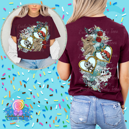 Jack & Sally Heart Locket -Apparel Front & Back