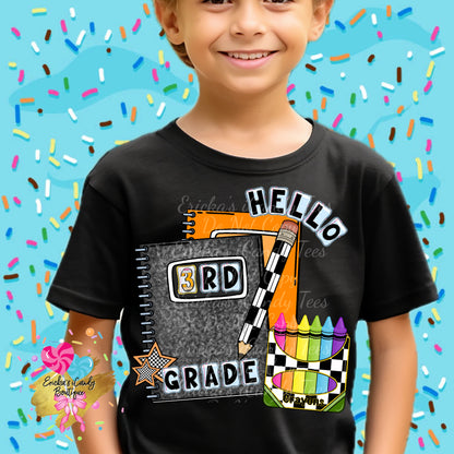 Hello Checkered Grade (PreK - 6th Grade) - Kids & Adult Apparel