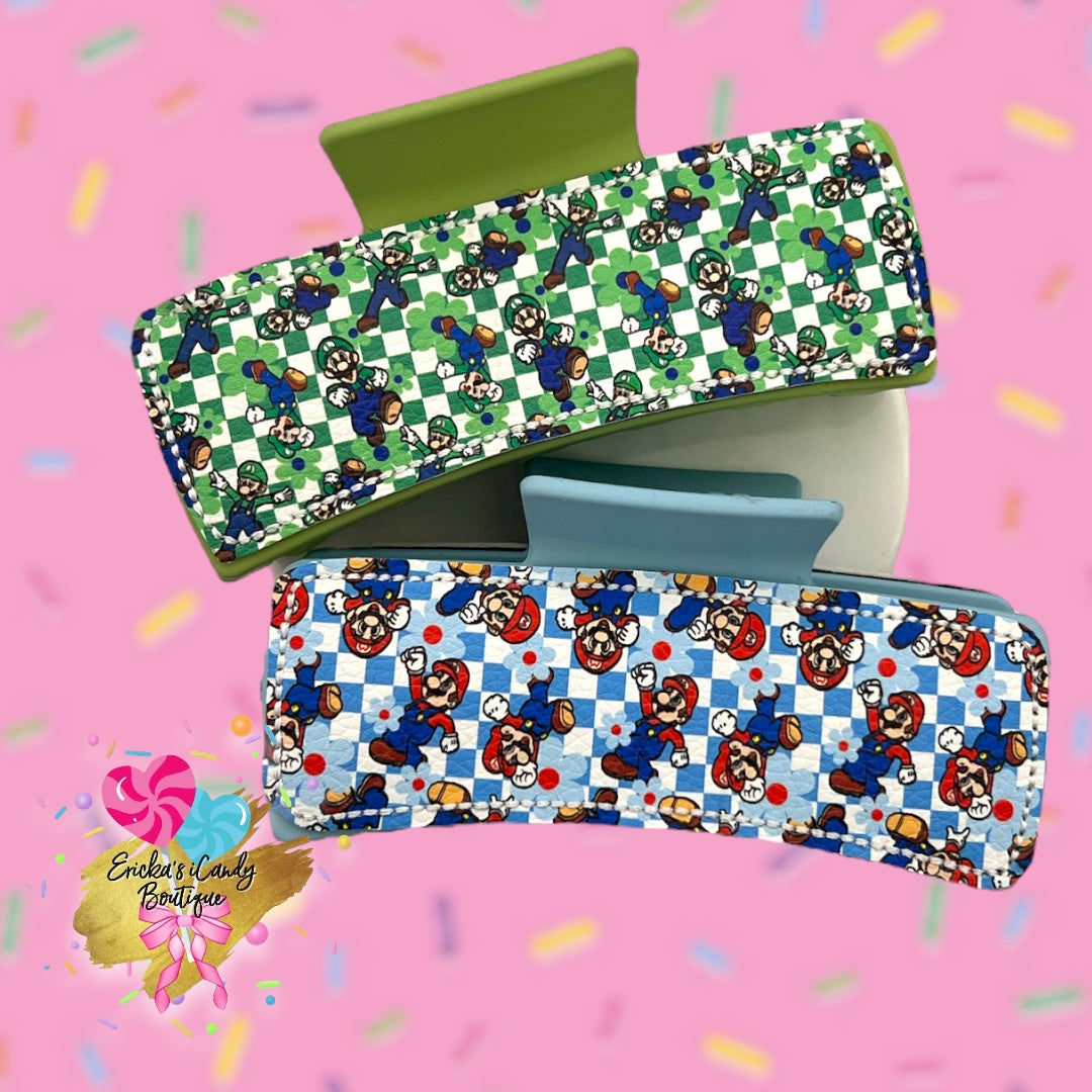 Checkered Super Bros - 4in Embroidered Claw Clip