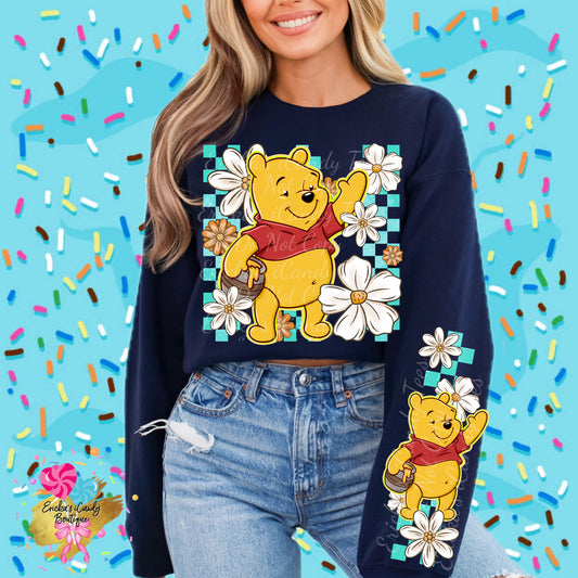 Checkered Flower Honey Bear - Kids & Adult Apparel