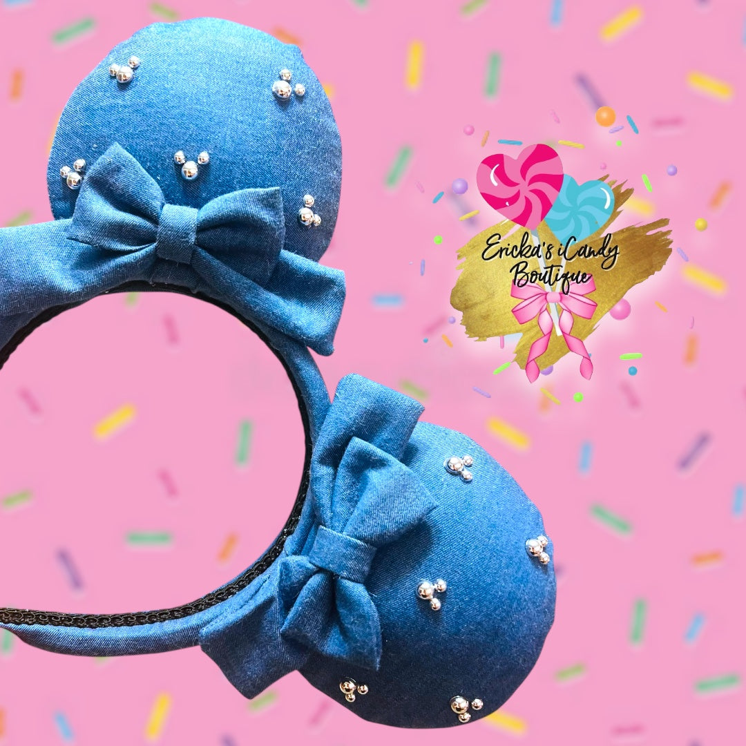 Denim Silver Mouse Pearls - Mouse Ears