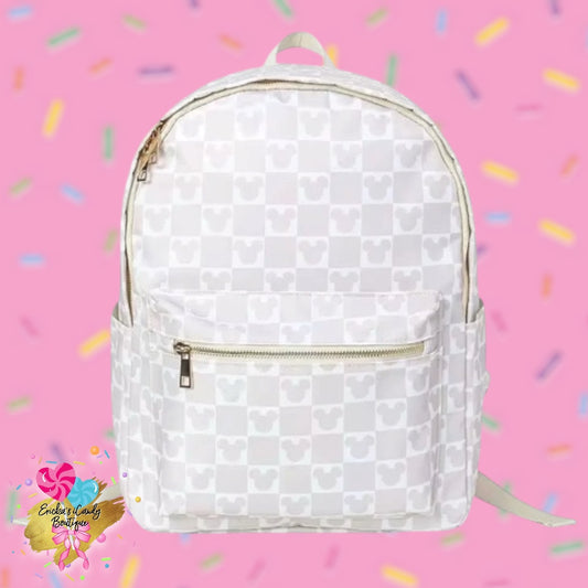 Beige/White Checkered Mouse Large Backpack