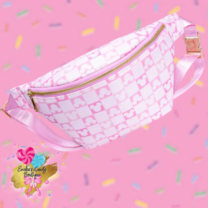 Pink/White Checkered Mouse - Large Fanny Belt Bag