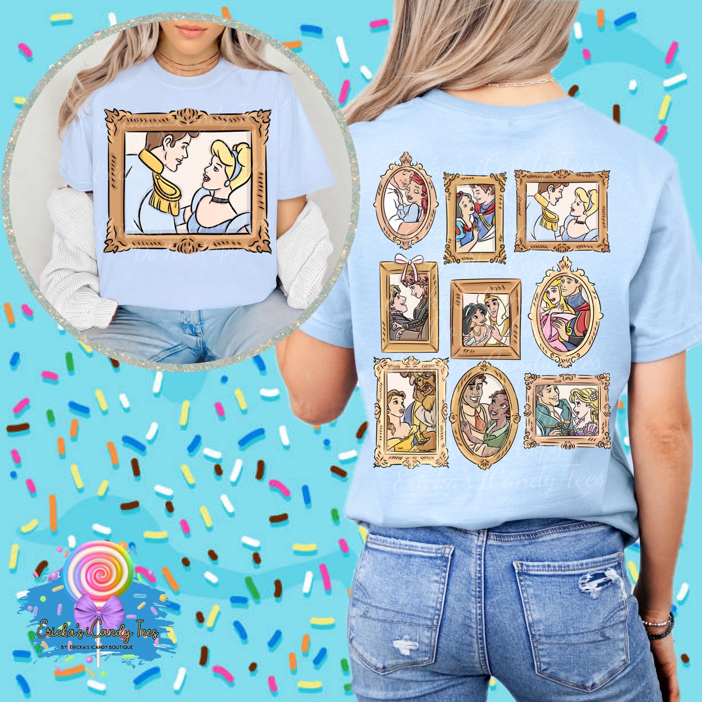 All Princess Frames LL HandDrawn- Front & Back Apparel