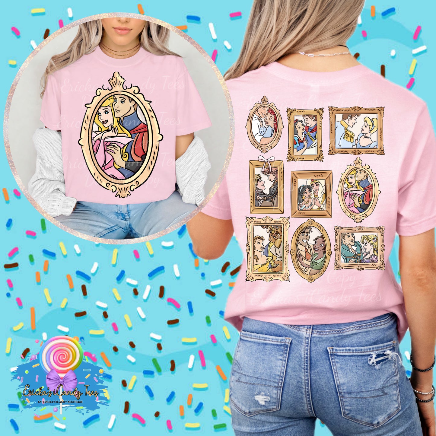 All Princess Frames LL HandDrawn- Front & Back Apparel