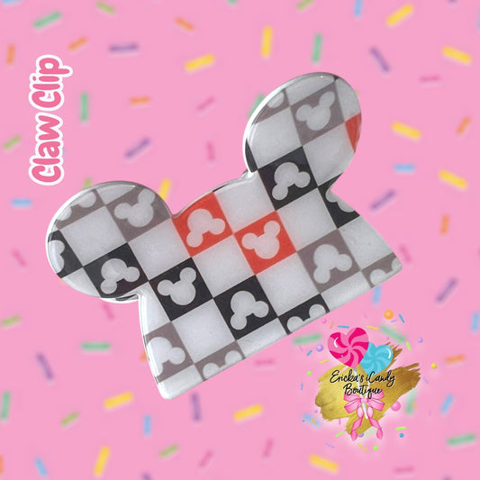 Orange Black Checker Mouse- 3in Acrylic Claw Clip