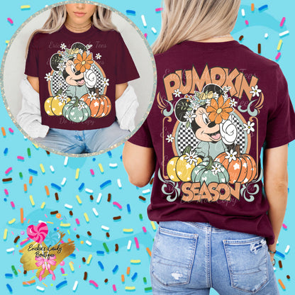 Pumpkin Season Teal Minnie - Front & Back Apparel