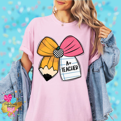 Pencil Bow A+ Teacher - Kids & Adult Apparel