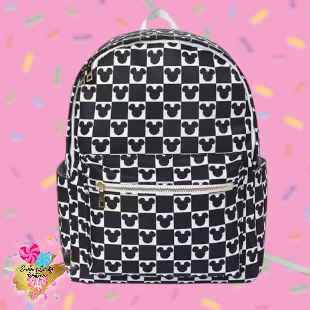 Black/White Checkered Mouse Large Backpack