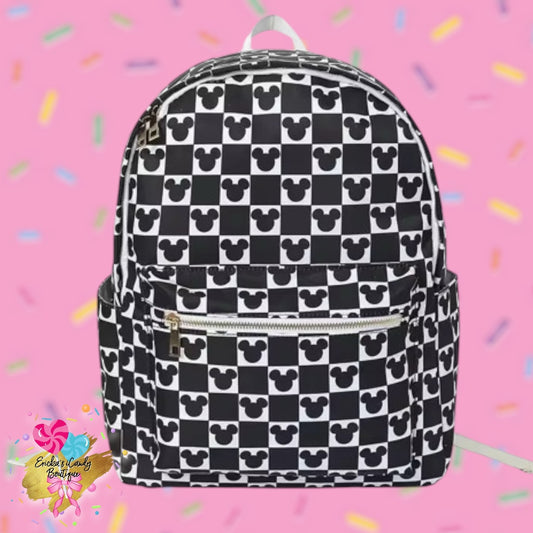 Black/White Checkered Mouse Large Backpack
