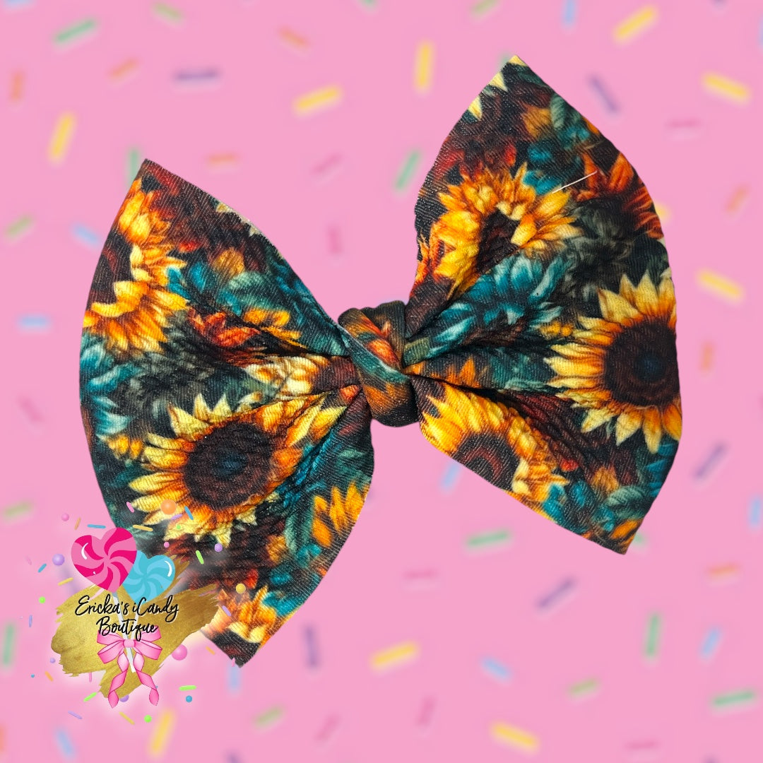 Teal Sunflower - 5in Bullet Fabric Bow