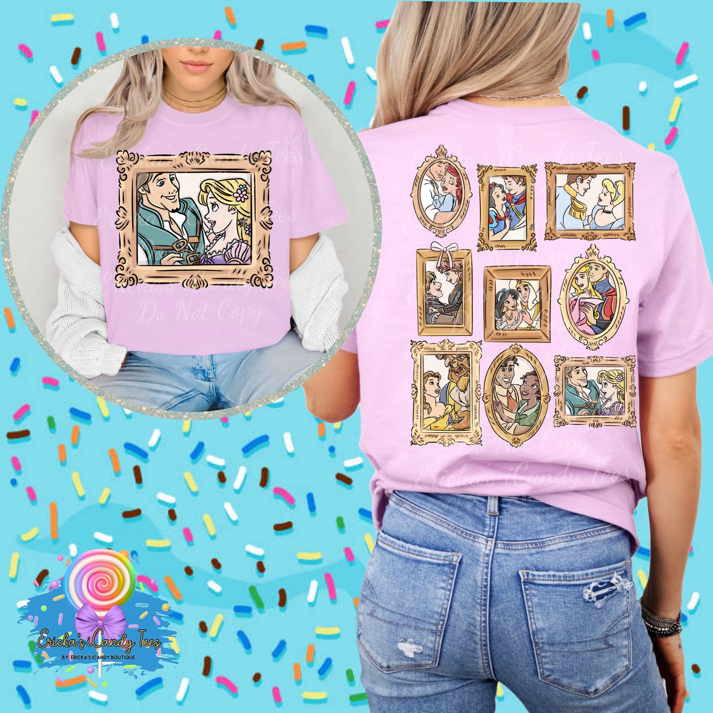All Princess Frames LL HandDrawn- Front & Back Apparel