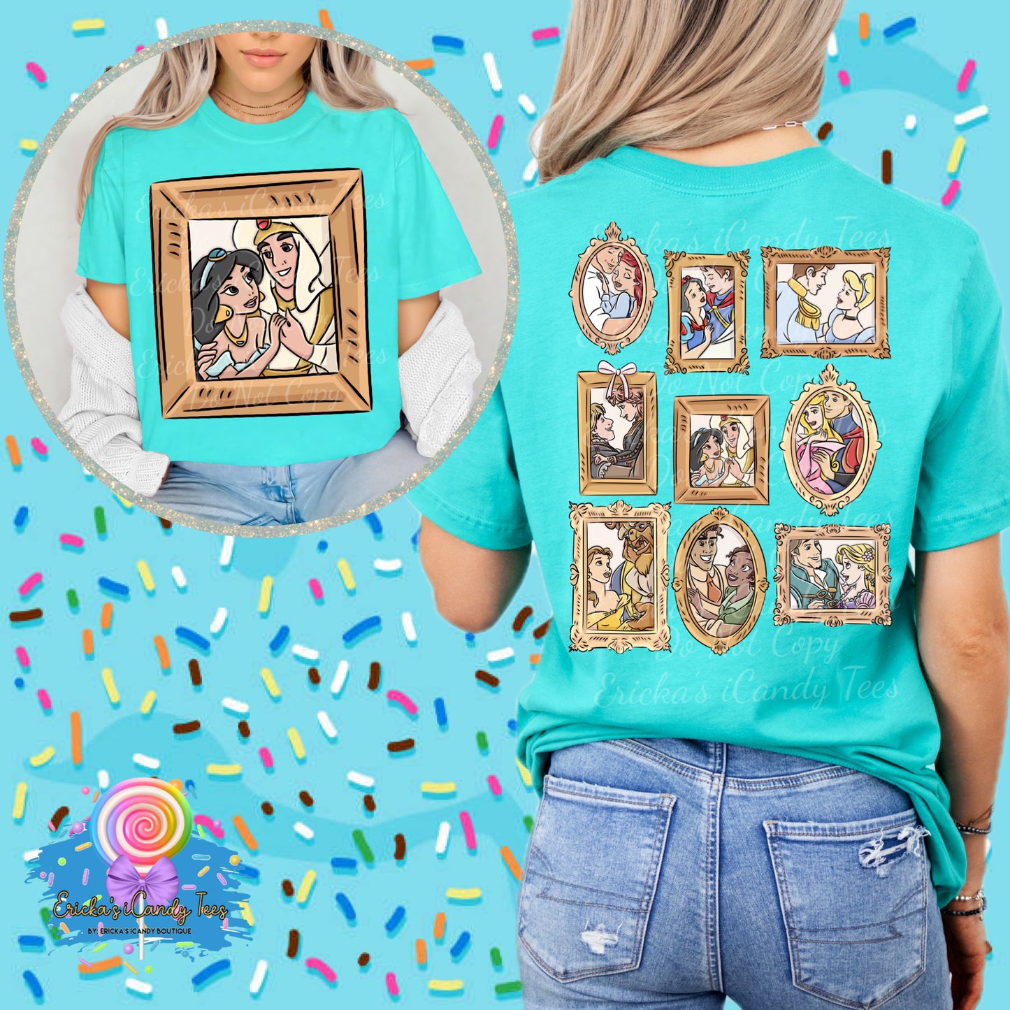 All Princess Frames LL HandDrawn- Front & Back Apparel
