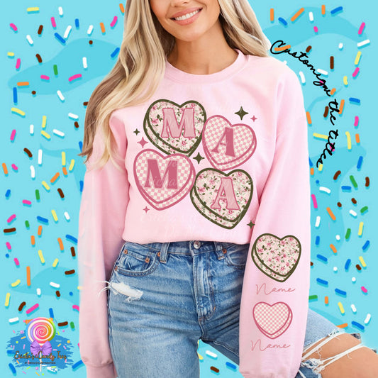 Floral Convo Heart (name on sleeves, back design for tees)- Apparel