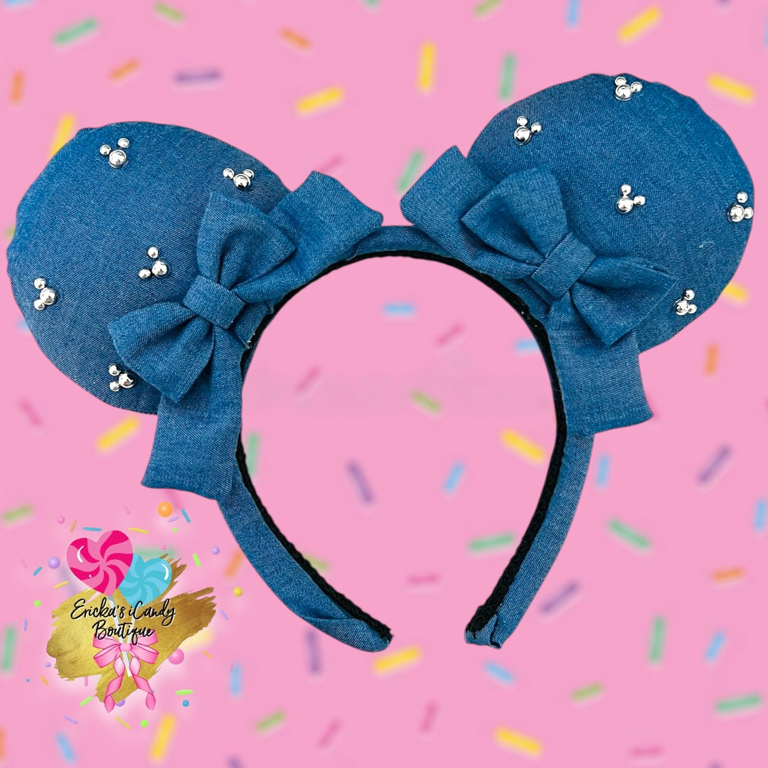 Denim Silver Mouse Pearls - Mouse Ears