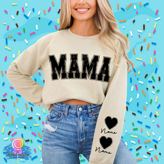 Mama Cheetah Heart (name on sleeves, back design for tees)- Apparel