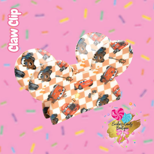 Checkered Cars - 3.5in Acrylic Claw Clip