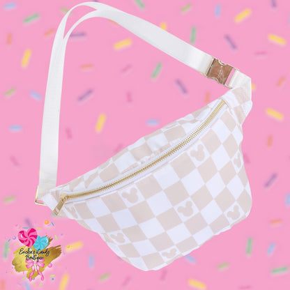 Beige/White Checkered Mouse - Large Fanny Belt Bag