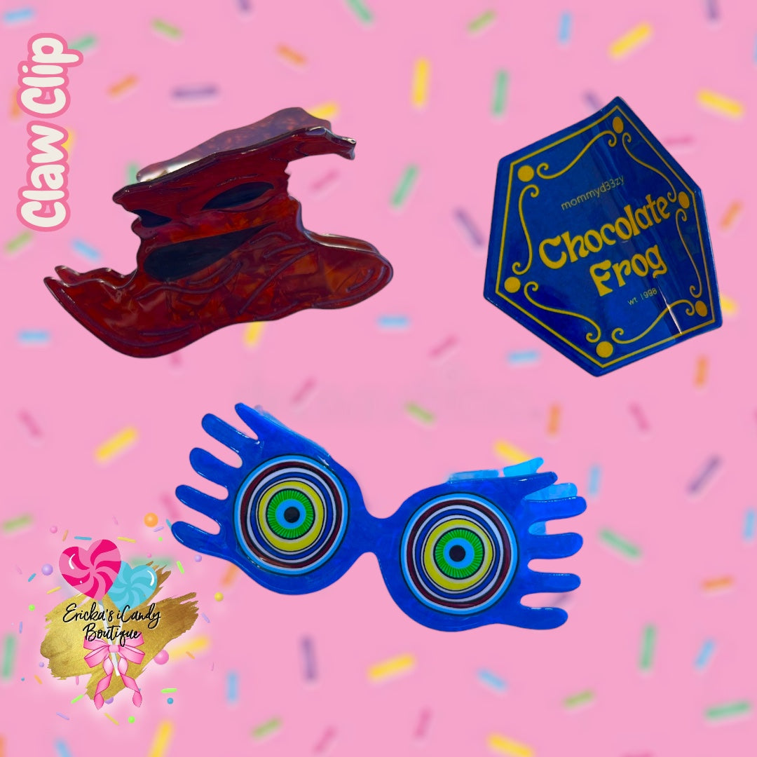 Wizard Glasses & Chocolate Frog - 3.5in Acrylic Claw Clip